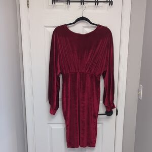 Velvet Long Sleeve Red Dress